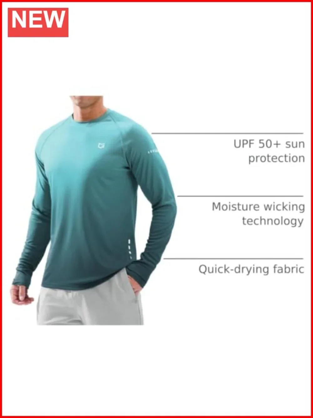 UPF 50+ Men's Long Sleeve Rash Guard Shirt, Lightweight Quick-Dry, Thumb Hole,